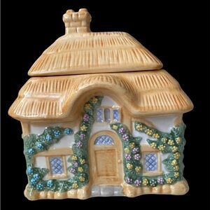 Vintage Small Cottage Porcelain Cookie Jar / Candy Jar / Planter by Teleflora